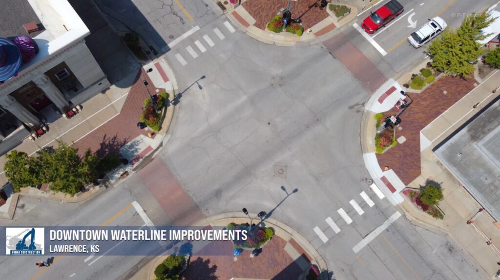 Drone aerial of new streetscape intersection