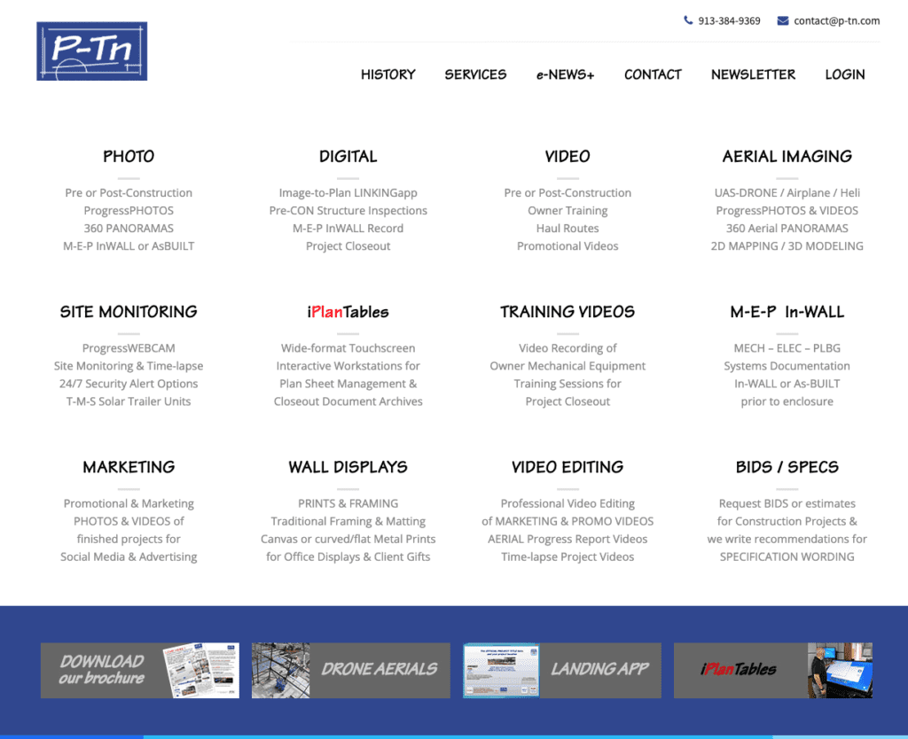 Homepage screenshot of P-Tn listing their services provided | P-Tn