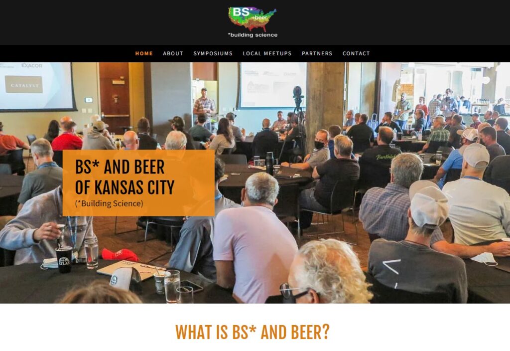 website homepage picture says BS* and BEER of Kansas City and the Midwest Building Science Symposium | P-Tn