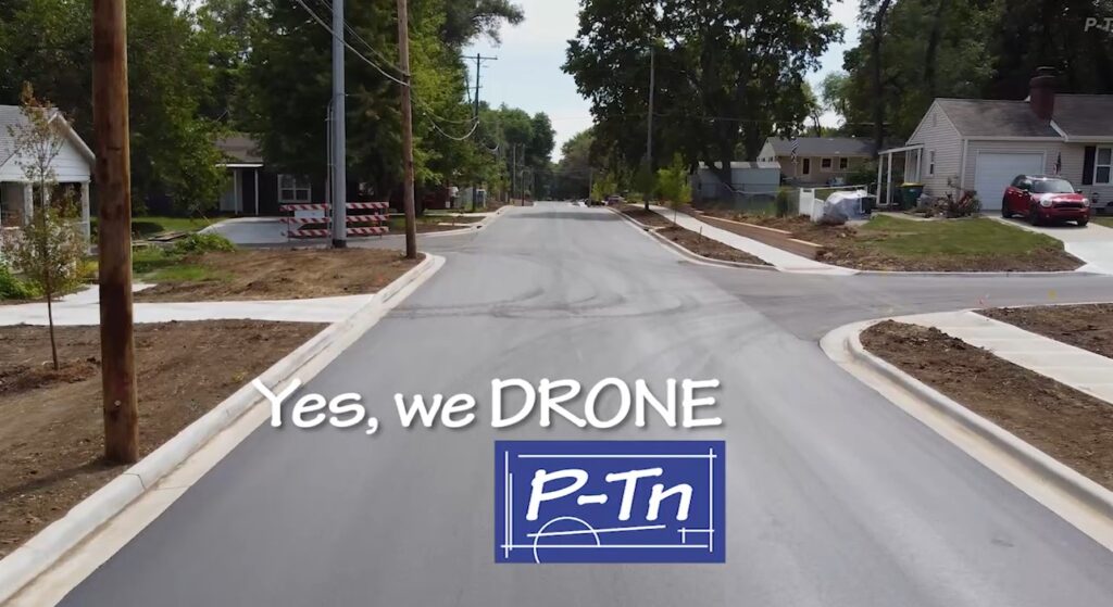drone aerial view of street construction project | P-Tn