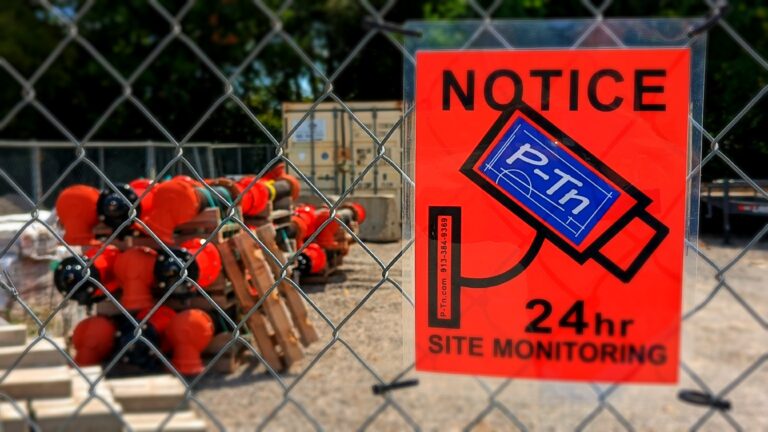 Security Camera Notification Sign Near Stored Construction Materials | P-Tn